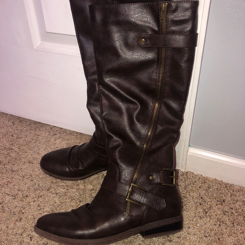 Brown leather knee high boots